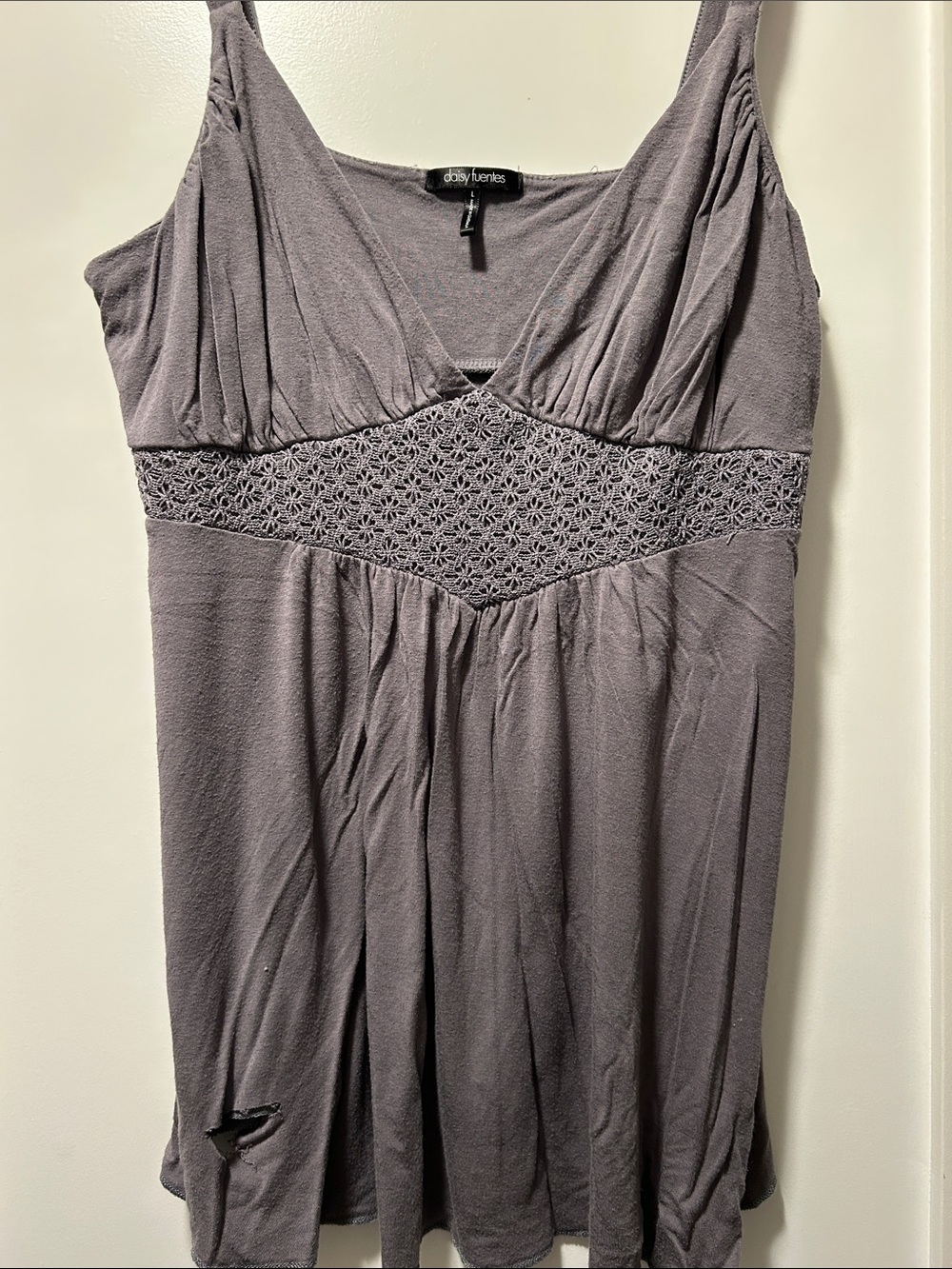 Daisy Fuentes Gray Crochet-Trim Sleeveless Mini Dress